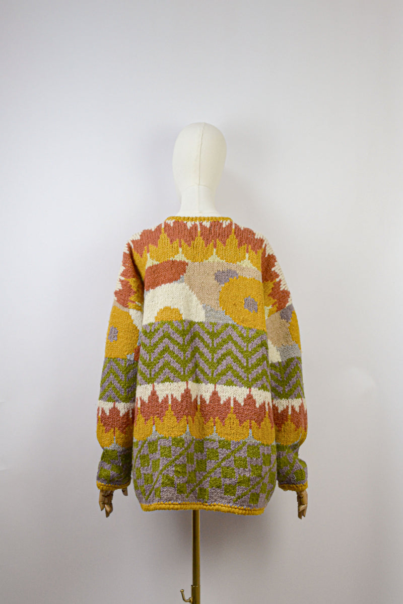 HELIANTHUS - 1990s Vintage Autumnal Wool Cardigan - Size M/L