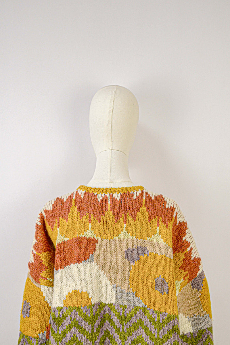 HELIANTHUS - 1990s Vintage Autumnal Wool Cardigan - Size M/L