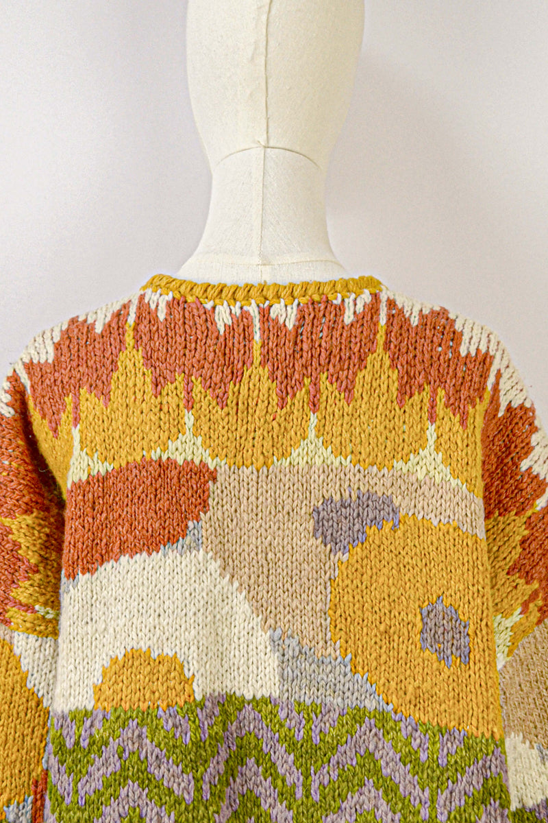 HELIANTHUS - 1990s Vintage Autumnal Wool Cardigan - Size M/L