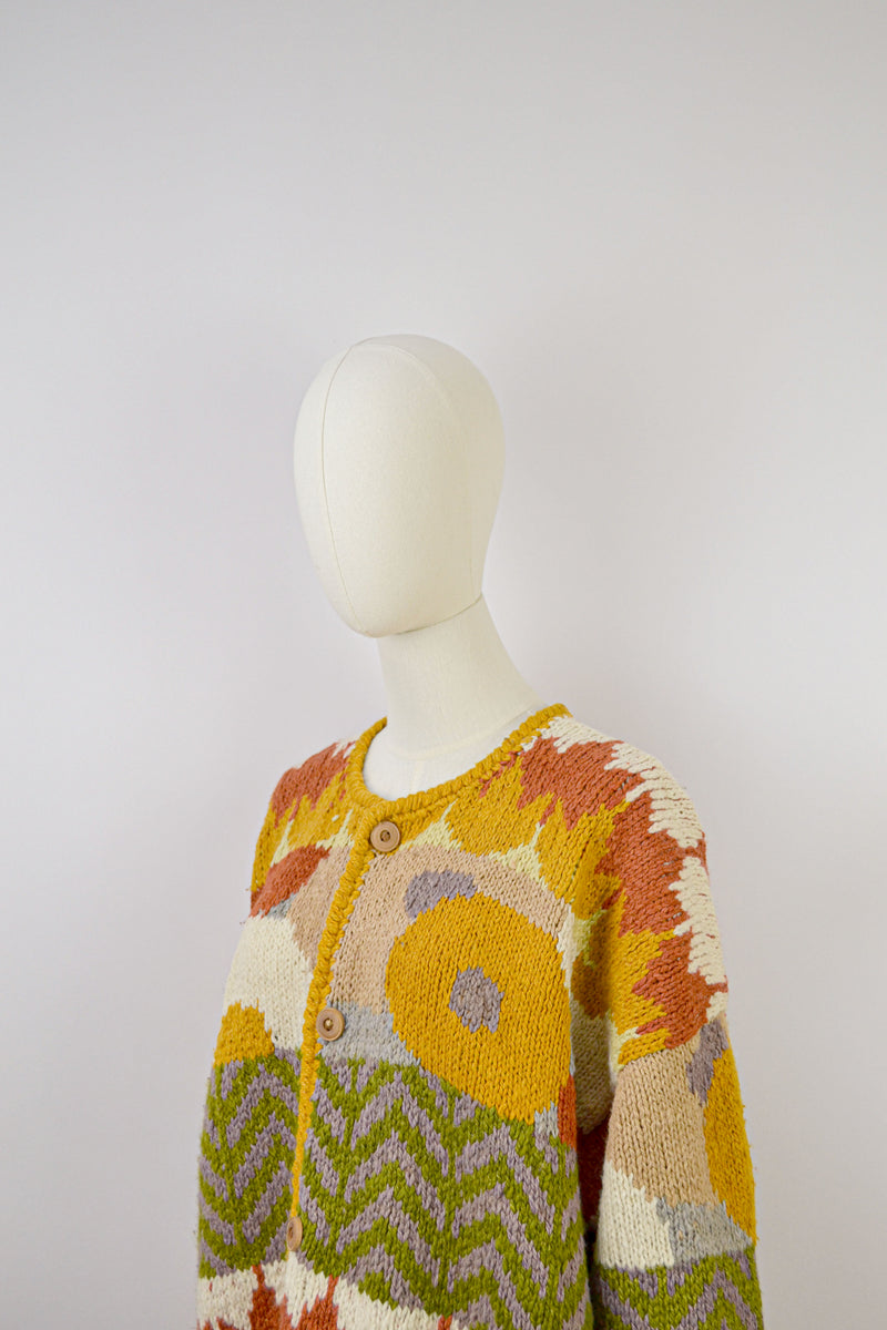 HELIANTHUS - 1990s Vintage Autumnal Wool Cardigan - Size M/L