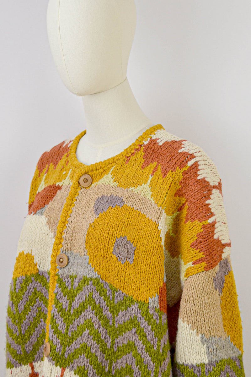 HELIANTHUS - 1990s Vintage Autumnal Wool Cardigan - Size M/L
