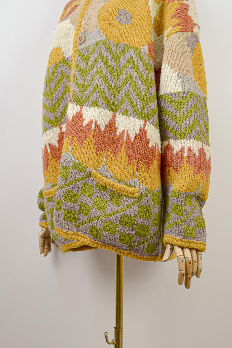 HELIANTHUS - 1990s Vintage Autumnal Wool Cardigan - Size M/L