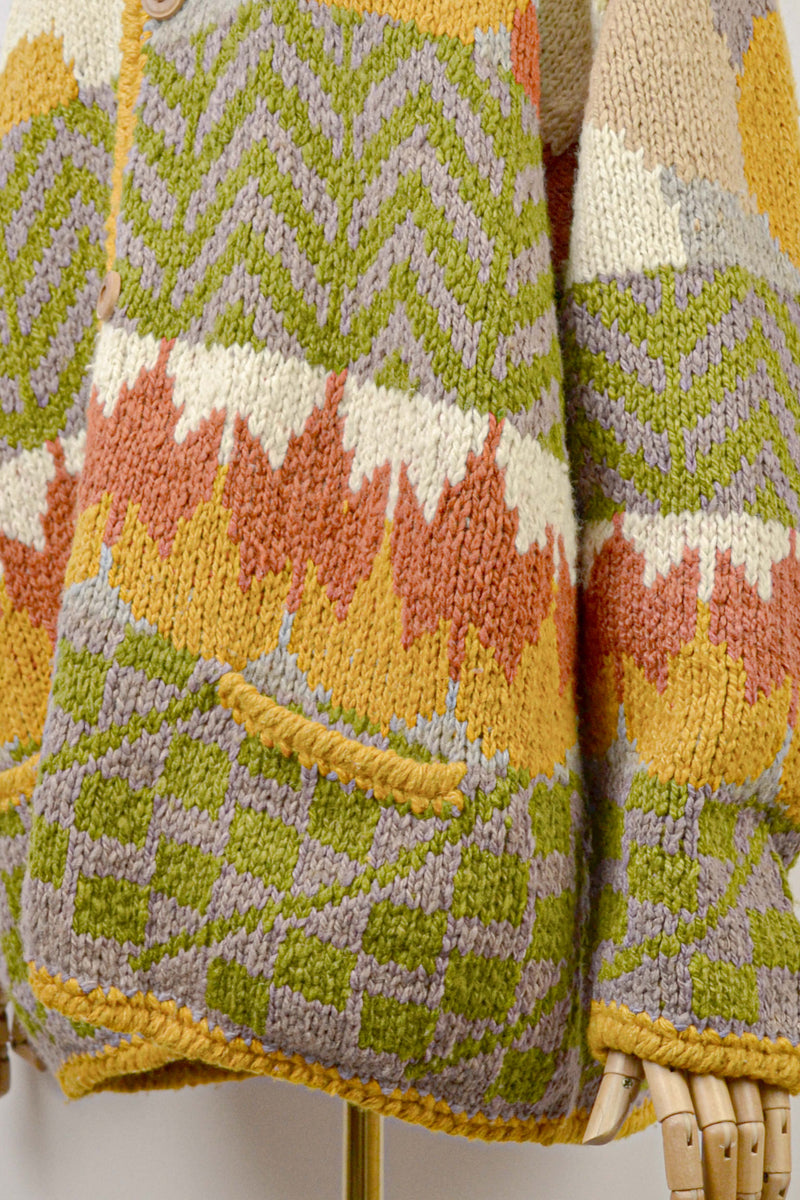 HELIANTHUS - 1990s Vintage Autumnal Wool Cardigan - Size M/L