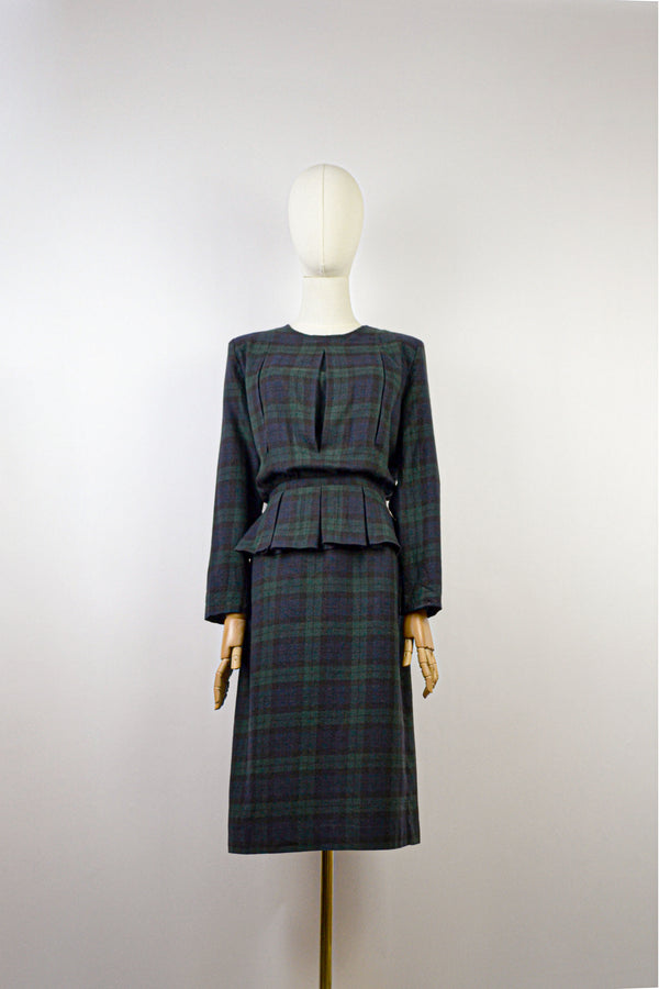 HERITAGE - 1980s Vintage Cacharel Tartan Wool Dress - Size S/M