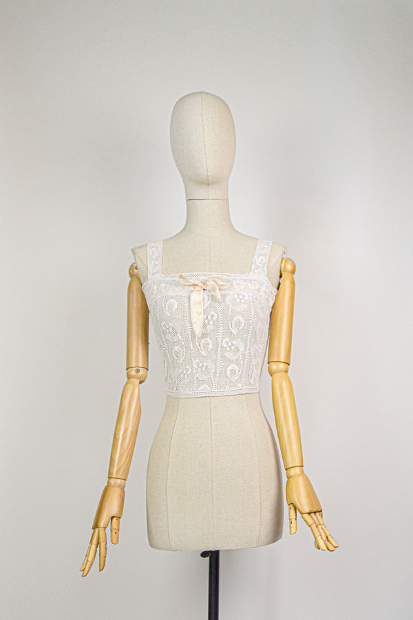 HONORINE - 1920s Vintage Cotton Lace Bralette - Size XS/S