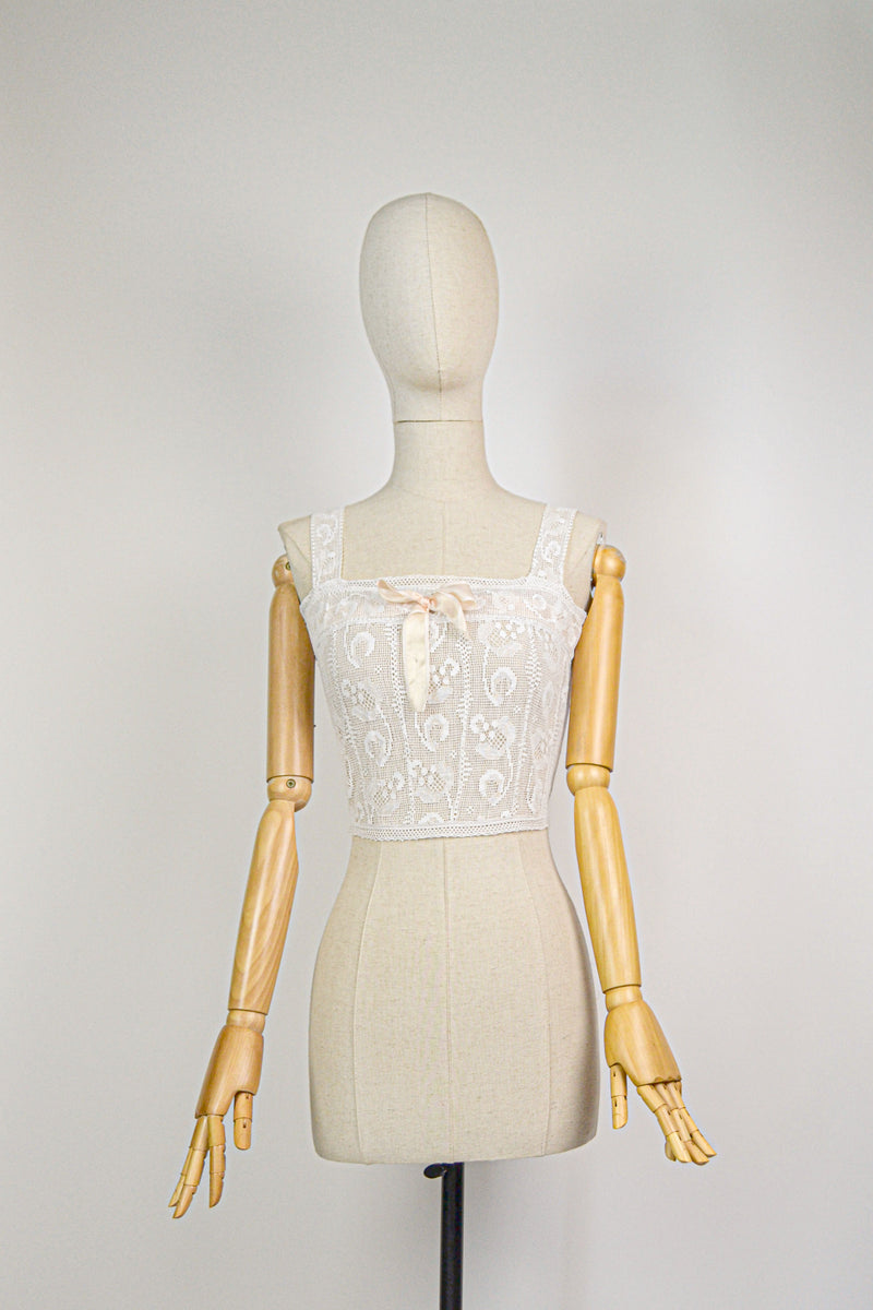HONORINE - 1920s Vintage Cotton Lace Bralette - Size XS/S