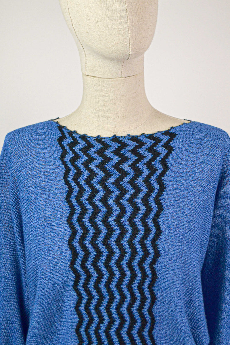 HORIZON - 1970s Vintage Tricoville Royal Blue Knitted dress - Size M/L