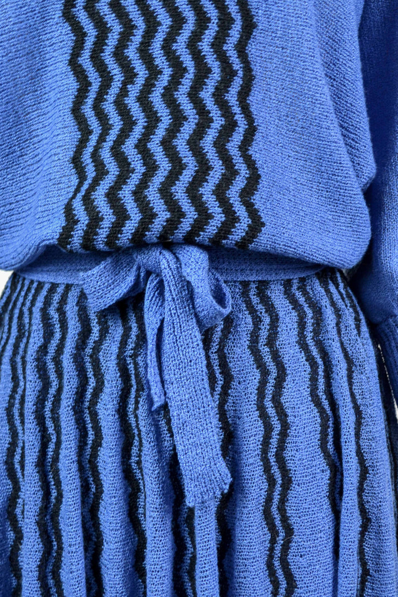 HORIZON - 1970s Vintage Tricoville Royal Blue Knitted dress - Size M/L