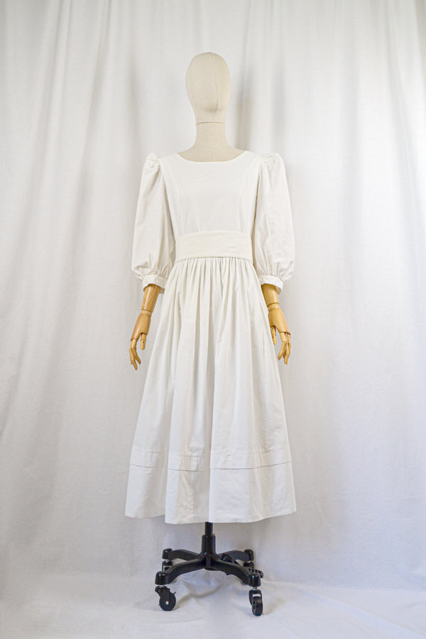 IN THE CLOUD - 1980s Vintage Laura Ashley Crisp White Dress - Size M