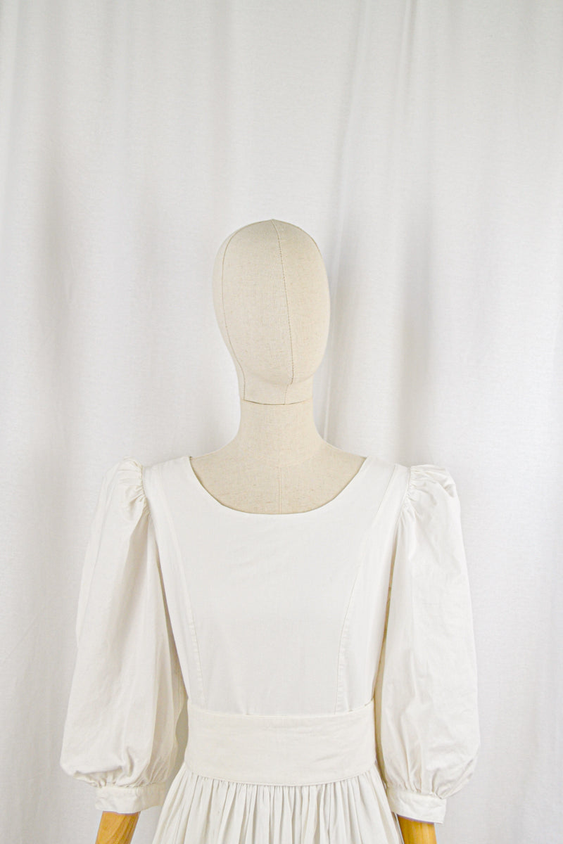 IN THE CLOUD - 1980s Vintage Laura Ashley Crisp White Dress - Size M