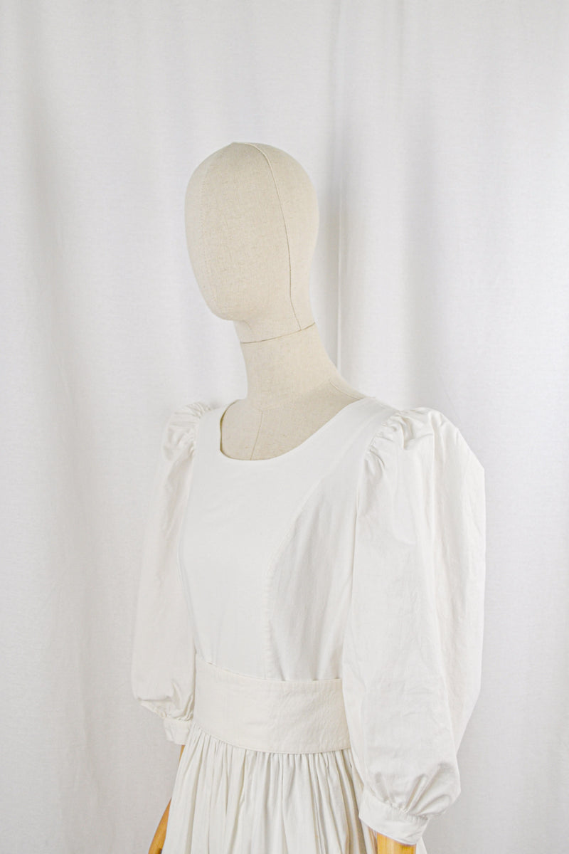 IN THE CLOUD - 1980s Vintage Laura Ashley Crisp White Dress - Size M