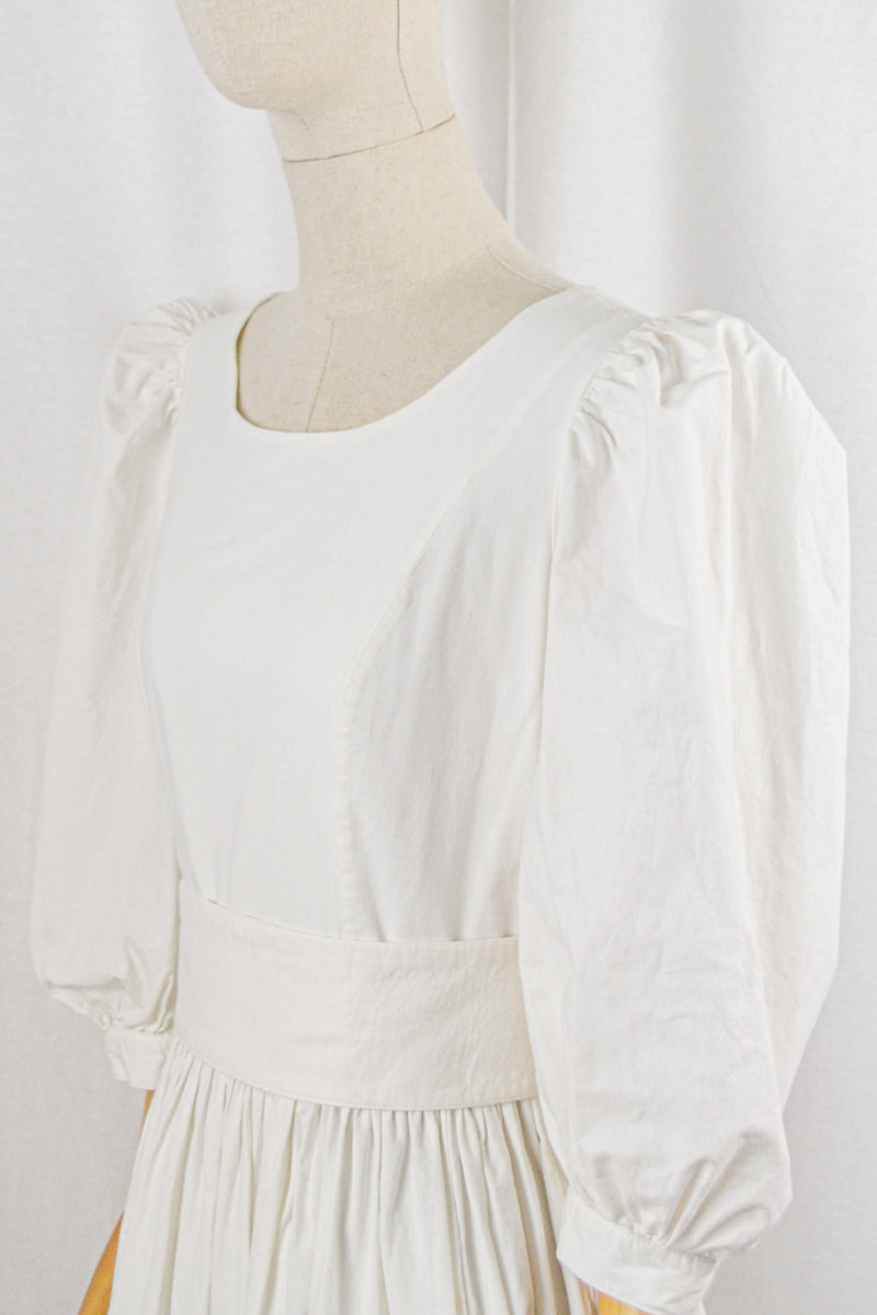 IN THE CLOUD - 1980s Vintage Laura Ashley Crisp White Dress - Size M