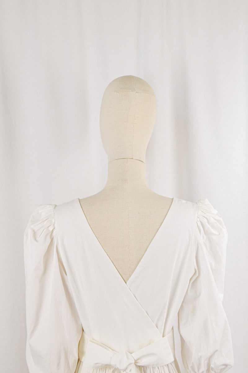 IN THE CLOUD - 1980s Vintage Laura Ashley Crisp White Dress - Size M