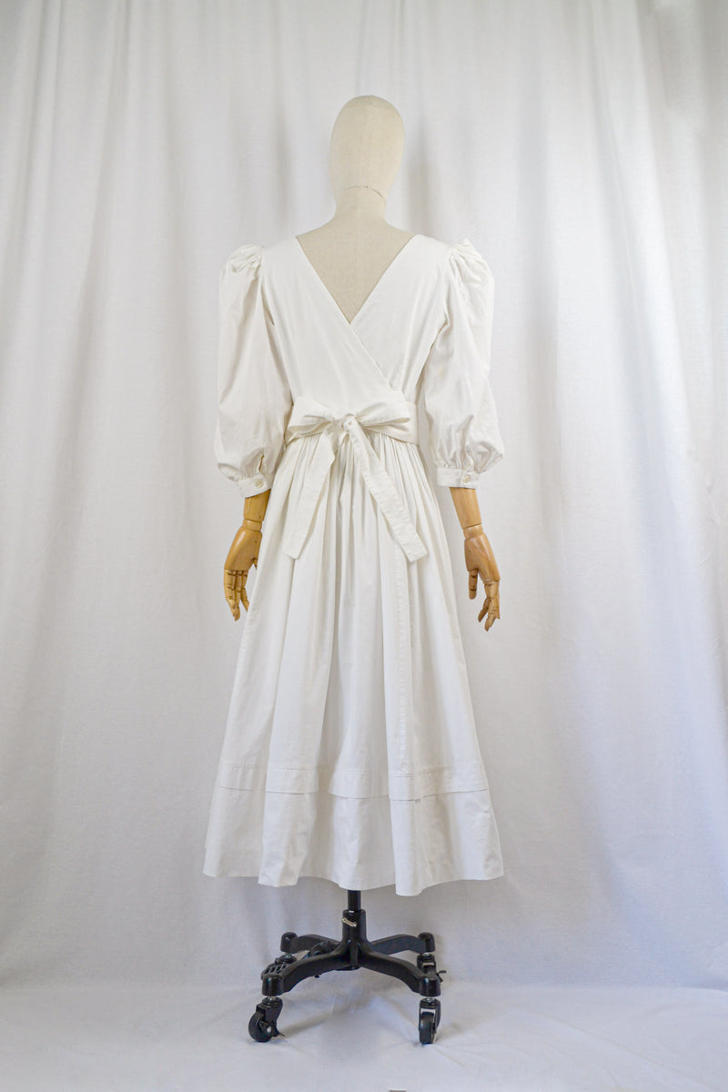 IN THE CLOUD - 1980s Vintage Laura Ashley Crisp White Dress - Size M