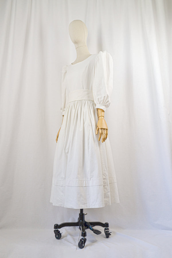 IN THE CLOUD - 1980s Vintage Laura Ashley Crisp White Dress - Size M