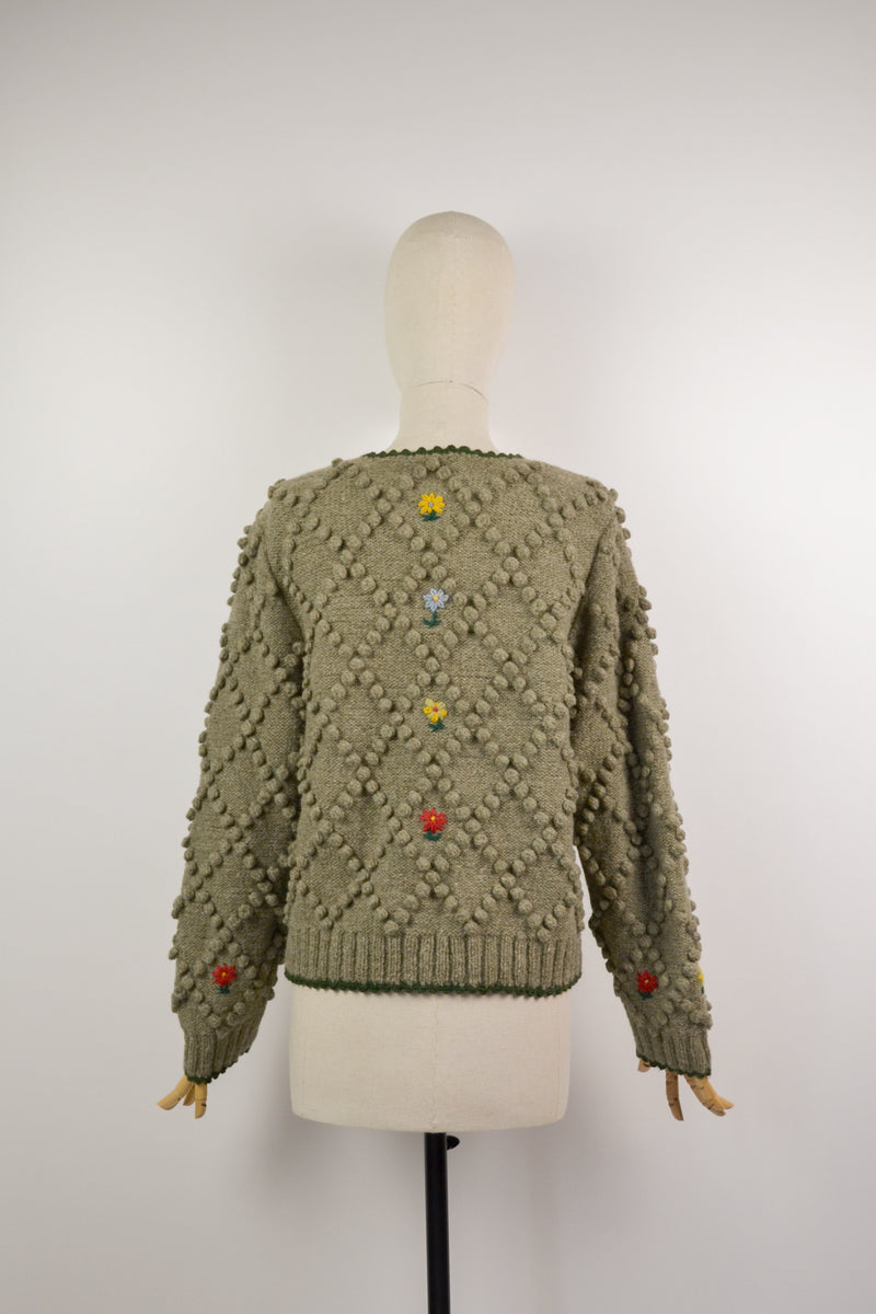 IN THE MEADOW - 1980s Vintage Khaki Austrian Cardigan - Size S/M