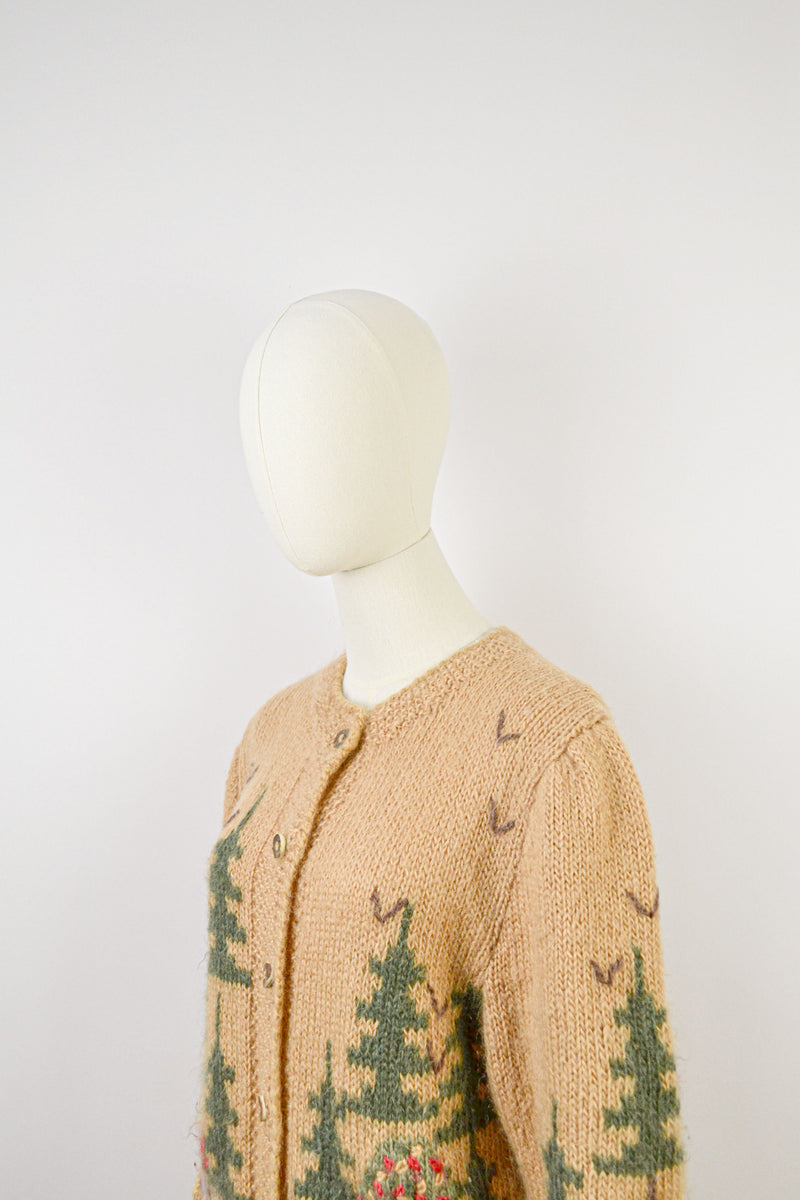 IN THE WOOD - 1980s Vintage and Rare Goschler Soft Ochre Austrian Cardigan - Size S/M
