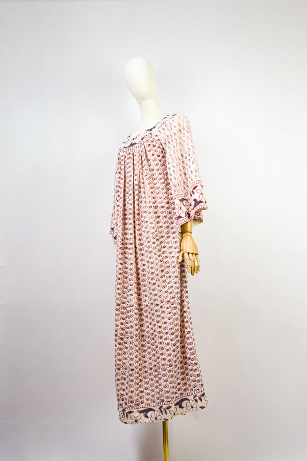 ISLA - 1970s Vintage Indian Blockprint Dress - Size S/M