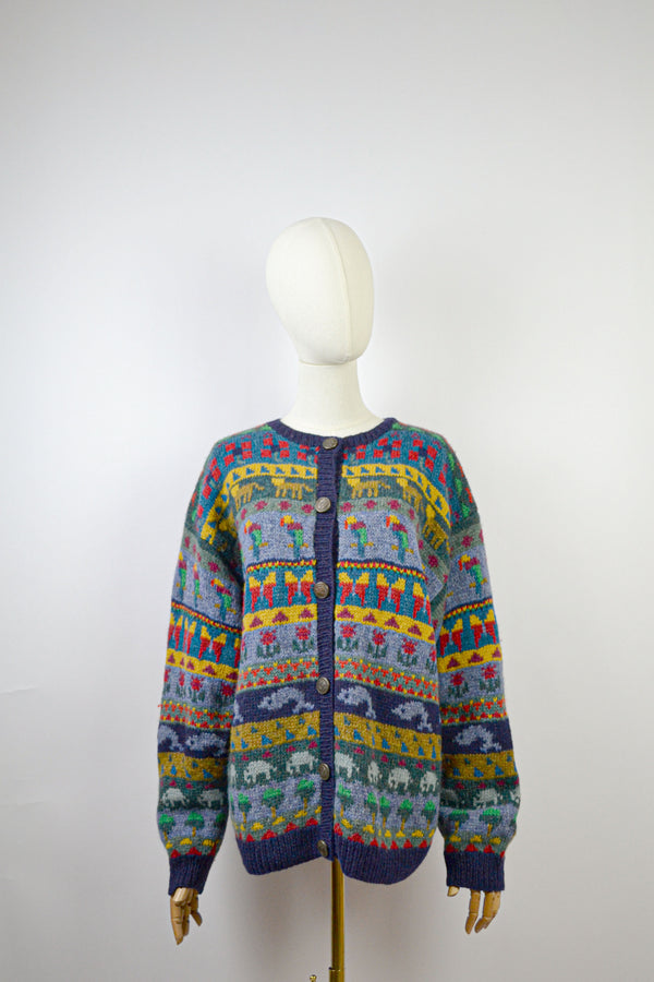 JUNGLE FAIRISLE - 1990s Vintage LL Bean Colorful Fairisle Cardigan - Size M/L