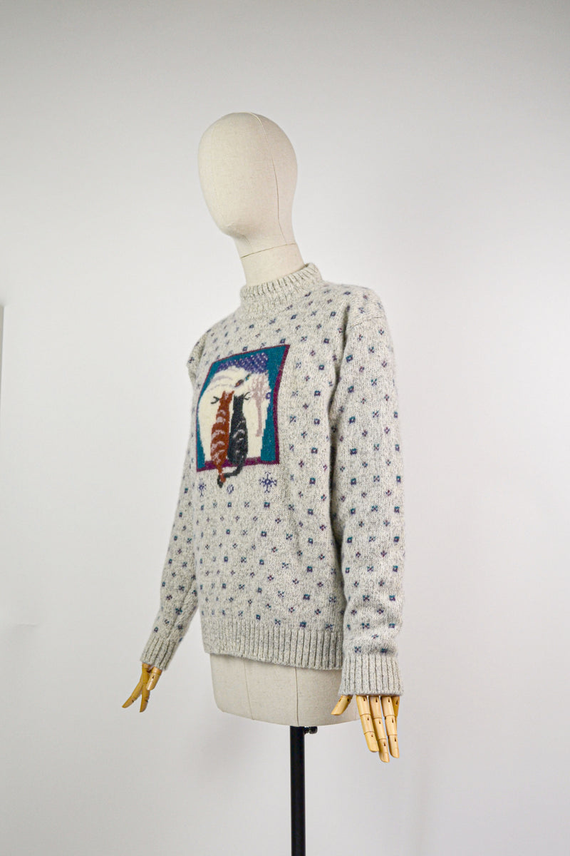 KITTY HARMONY - 1990s Vintage Woolrich Intarsia Cat Wool Jumper - Size M/L