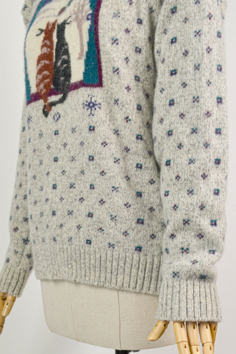KITTY HARMONY - 1990s Vintage Woolrich Intarsia Cat Wool Jumper - Size M/L