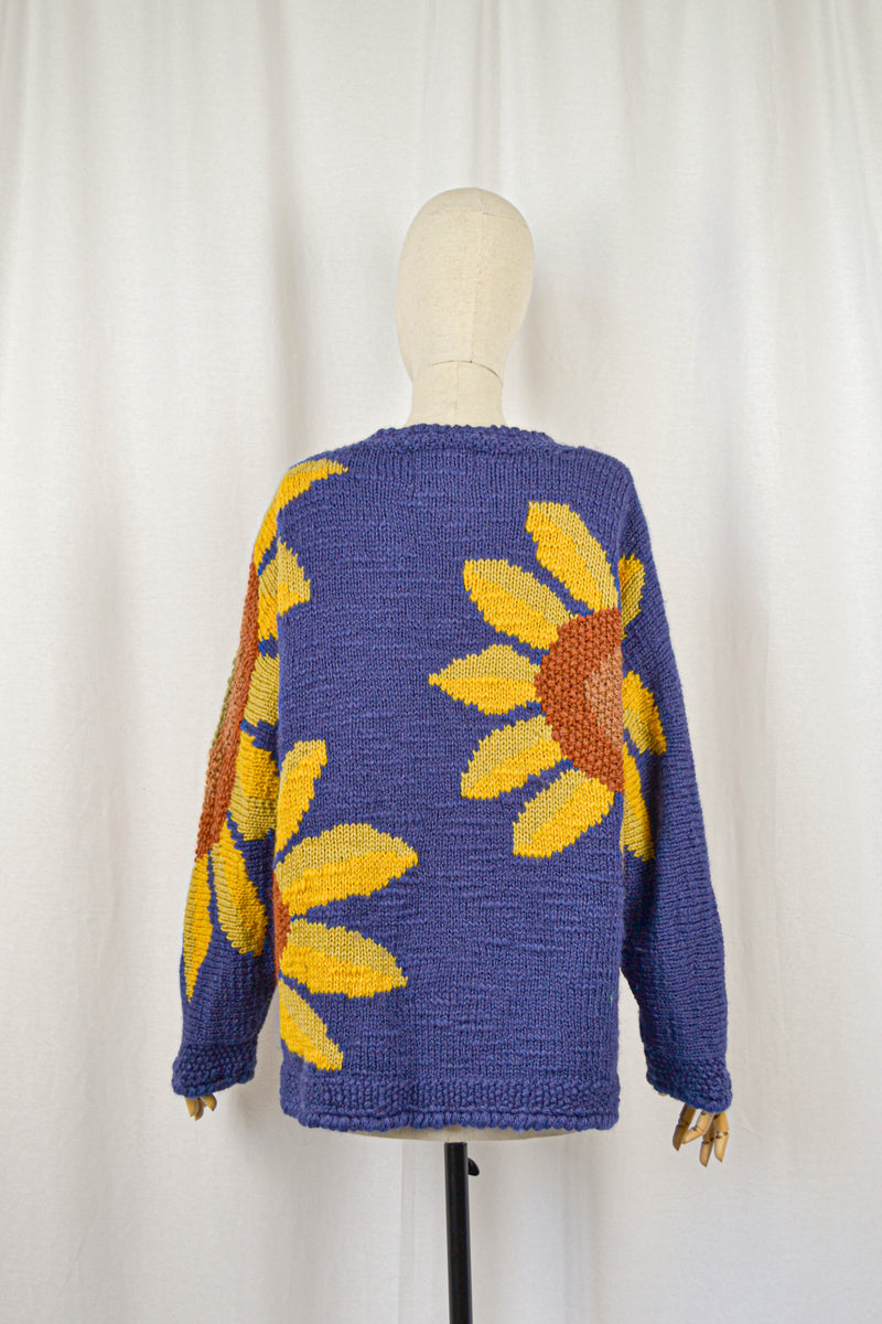LES TOURNESOLS - 1990s Vintage Iconic Amano Sunflowers Chunky Wool Cardigan - Free Size