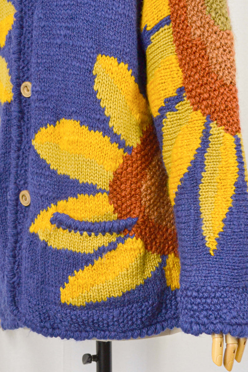 LES TOURNESOLS - 1990s Vintage Iconic Amano Sunflowers Chunky Wool Cardigan - Free Size