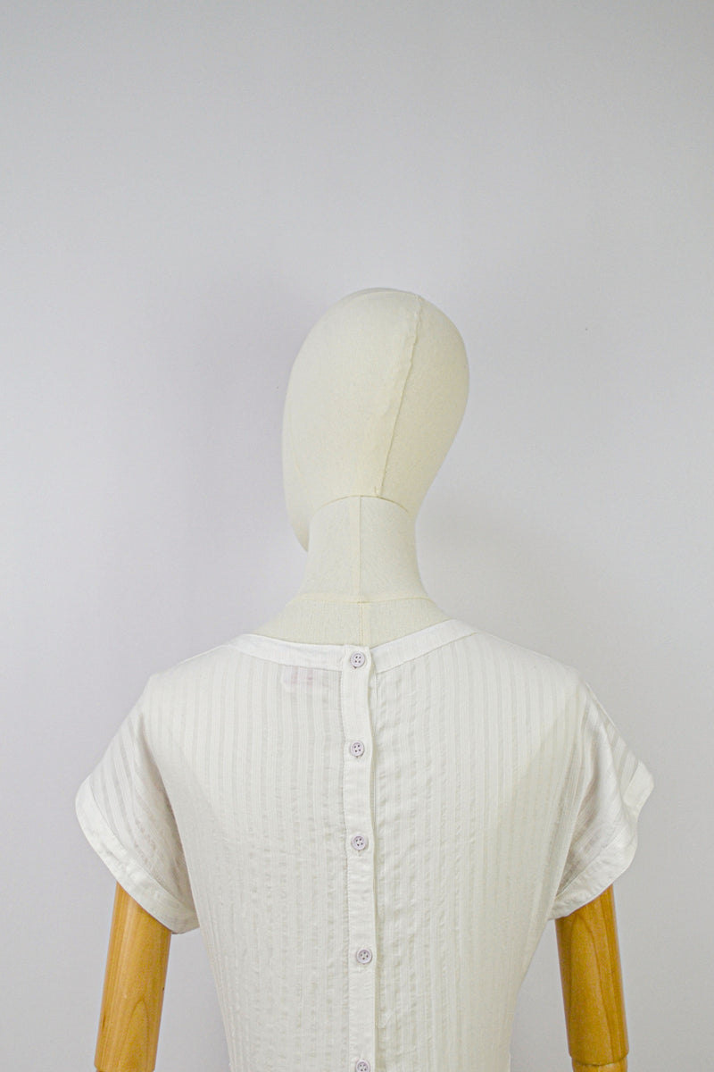 LILLY - 1980s Vintage René Derhy White Embroidered Cotton Dress - Size S