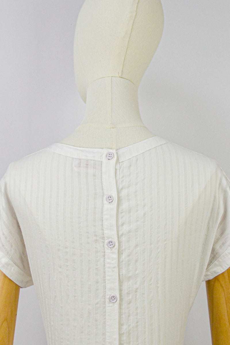 LILLY - 1980s Vintage René Derhy White Embroidered Cotton Dress - Size S