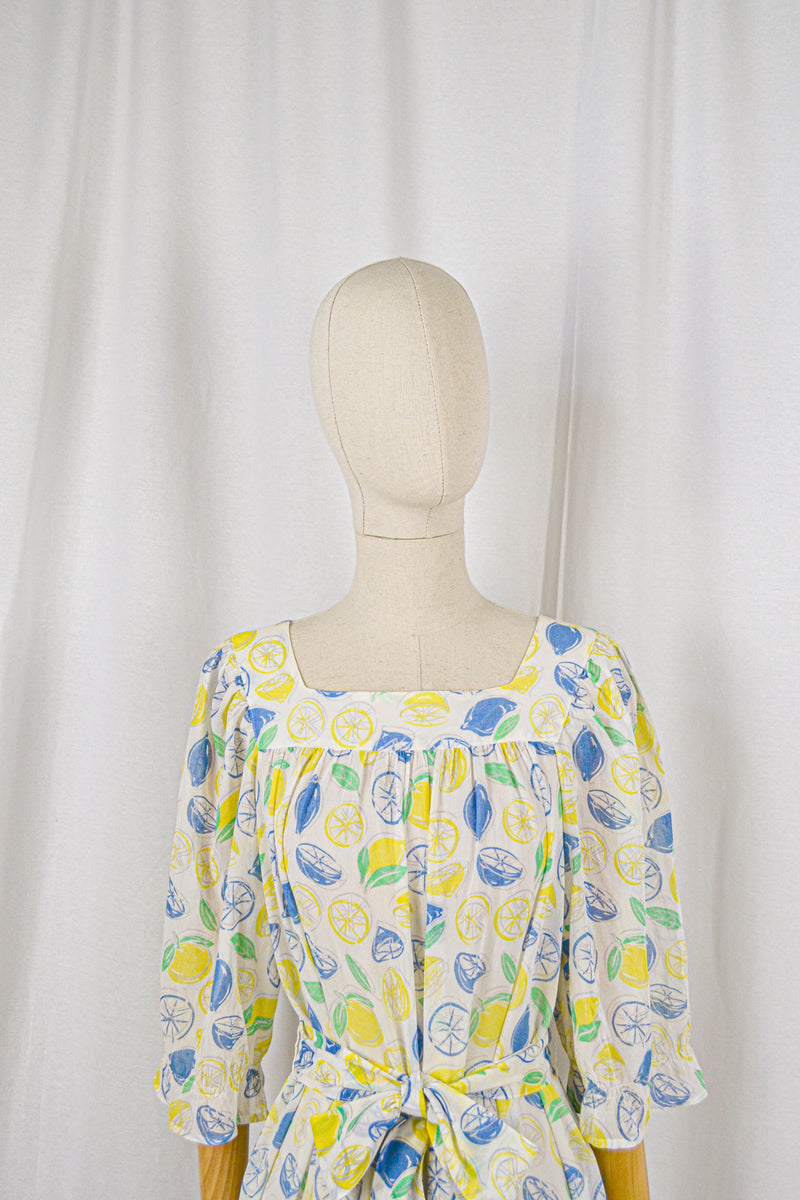 LIMONCELLO - 1970s Vintage Guy Laroche Lemons Print Dress - Size S/M