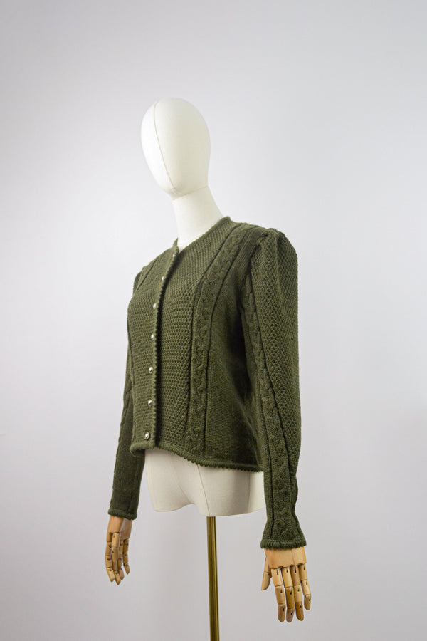 LOBLOLLY -  1980s Vintage Dark Green Cardigan - Size S/M