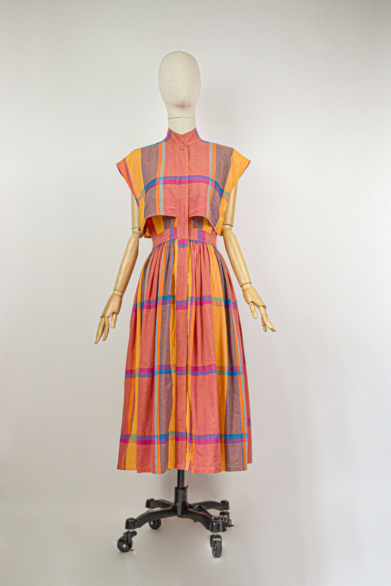 JOYFUL MADRAS - 1980s Vintage Rene Derhy Madras Cotton Dress - Size M Wanderlust Vintage JOYFUL MADRAS - 1980s Vintage Rene Derhy Madras Cotton Dress - Size M Wanderlust Vintage