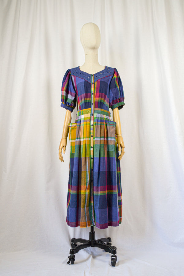 MADRAS - 1980s Vintage Rene Derhy Madras Cotton Dress - Size M