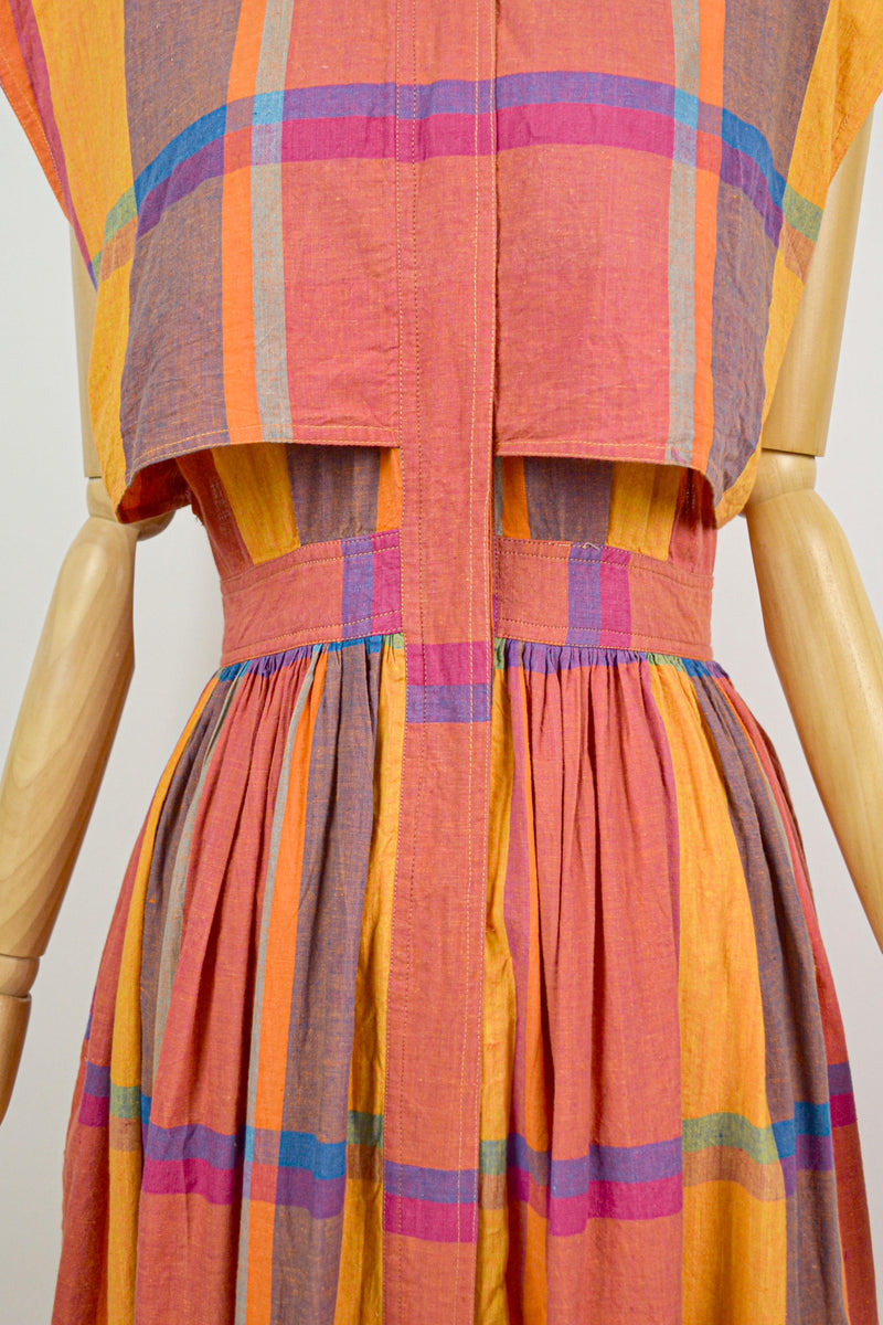 JOYFUL MADRAS - 1980s Vintage Rene Derhy Madras Cotton Dress - Size M Wanderlust Vintage JOYFUL MADRAS - 1980s Vintage Rene Derhy Madras Cotton Dress - Size M Wanderlust Vintage