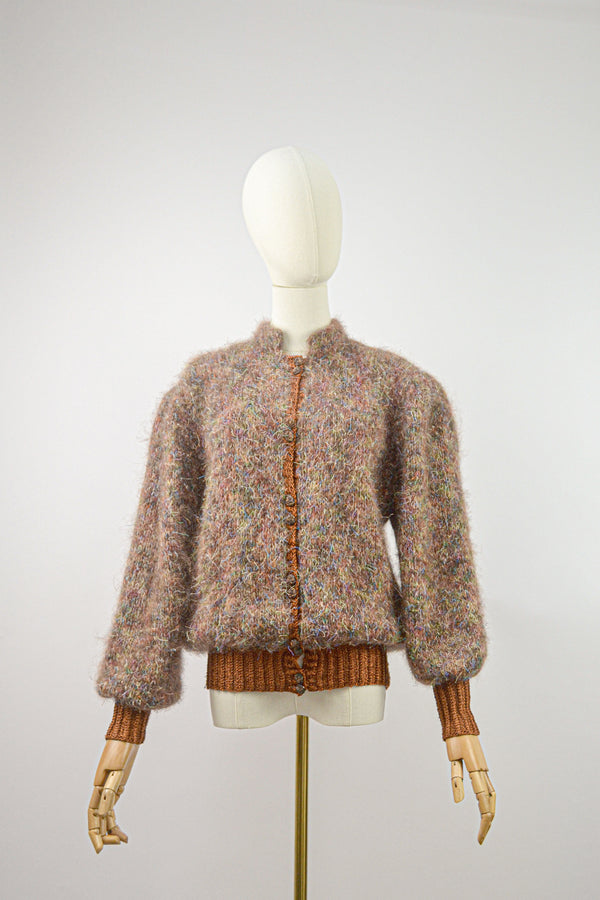 MAHOGANY - 1980s Vintage Hnad-knitted Mohair Cardigan - Size S/M