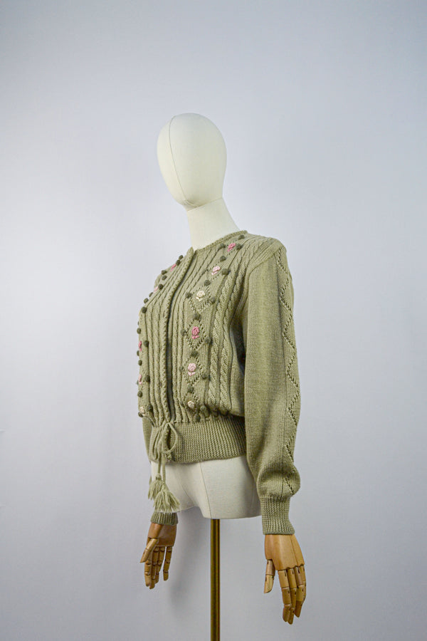 MATCHA - 1980s Vintage Green Austrian Cardigan - Size S/M