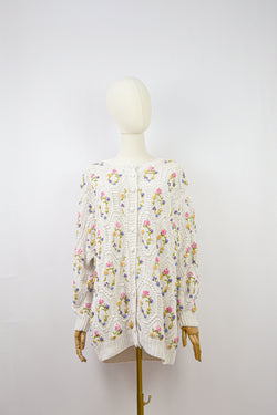 SWEET PEAS FARANDOLE - 1990s Vintage floral Embroiedered Cardigan - Size M/L