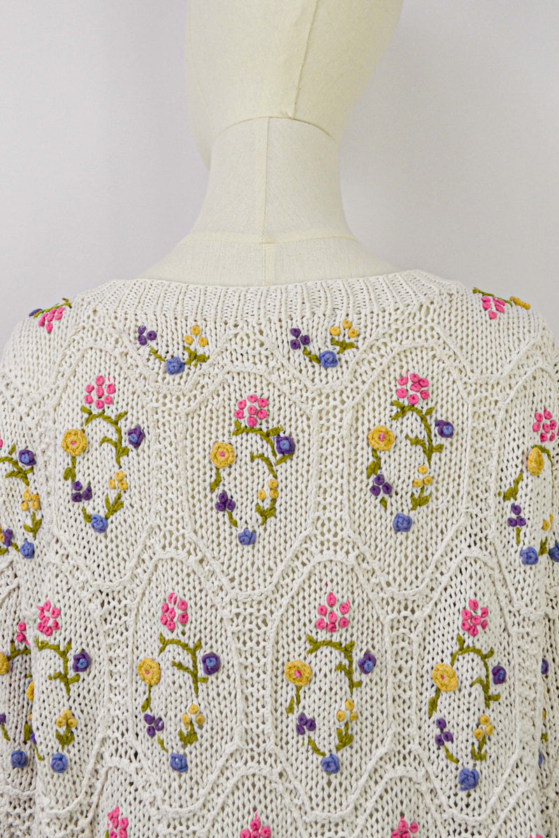 SWEET PEAS FARANDOLE - 1990s Vintage floral Embroiedered Cardigan - Size M/L