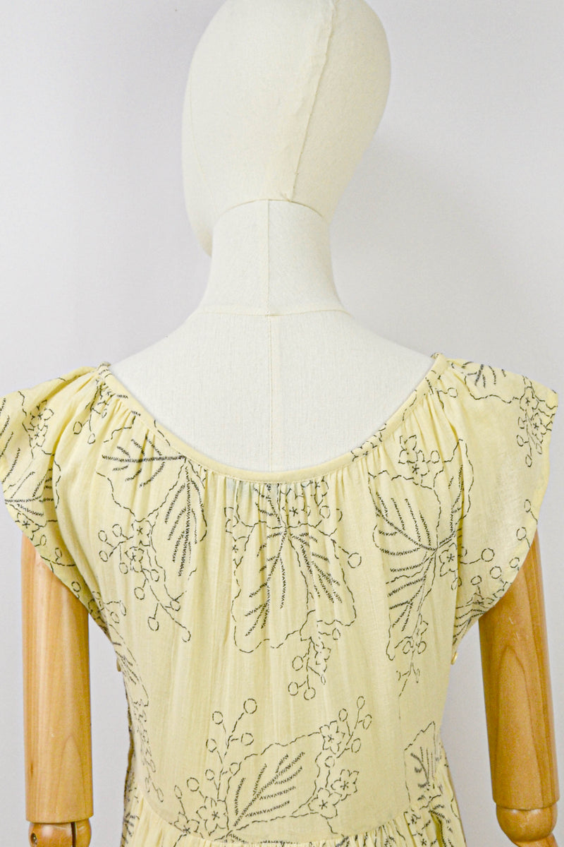 MILLET - 1970s Vintage Cacharel Cream and Black Floral Dress - Size S/M