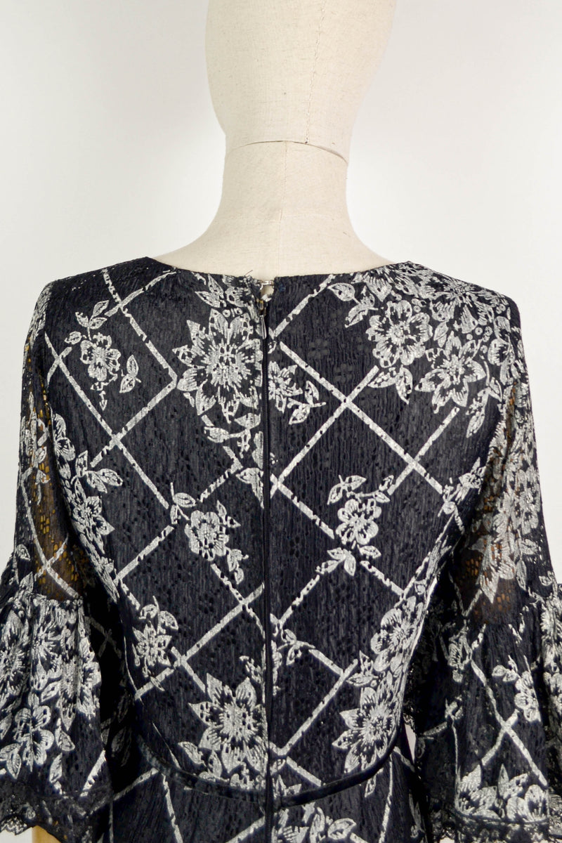 MIRANDA - 1970s Vintage Kati by Laura Phillips Lace Floral Prairie Dress - Size M