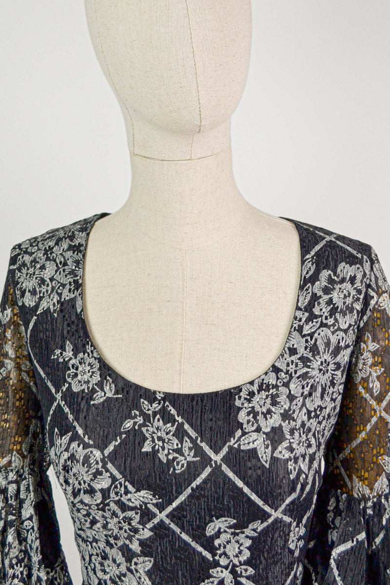 MIRANDA - 1970s Vintage Kati by Laura Phillips Lace Floral Prairie Dress - Size M