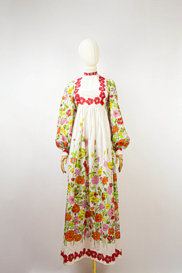 MIDSUMMER - 1970s Vintage & Rare David Butler For Pressler Floral Maxi Dress - Size XS/S