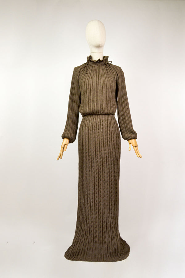 MOCHA - 1970s Vintage Mary Farrin Brown Top and Skirt Set - Size M