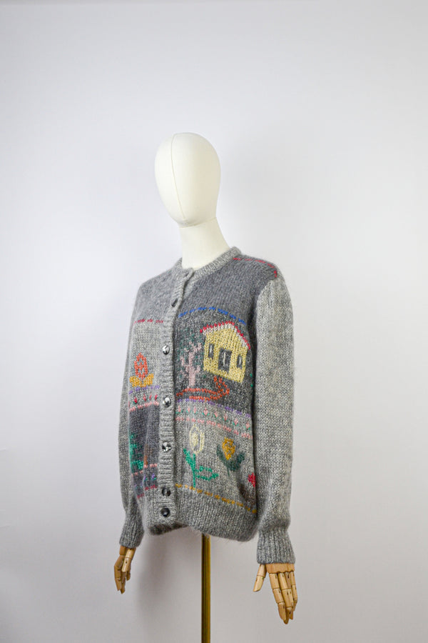 MORNING MIST - 1990s Vintage Grey Mohair Cardigan - Size S/M