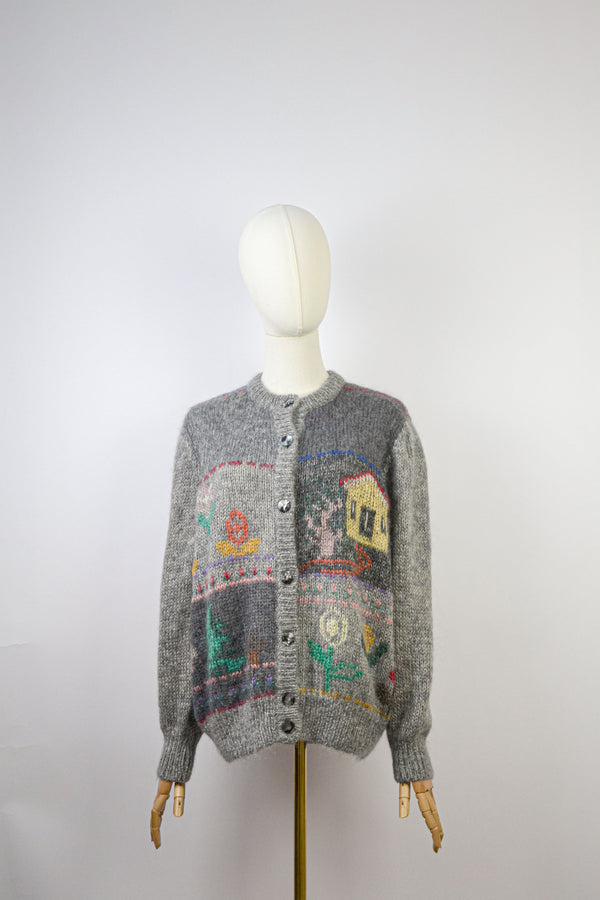 MORNING MIST - 1990s Vintage Grey Mohair Cardigan - Size S/M