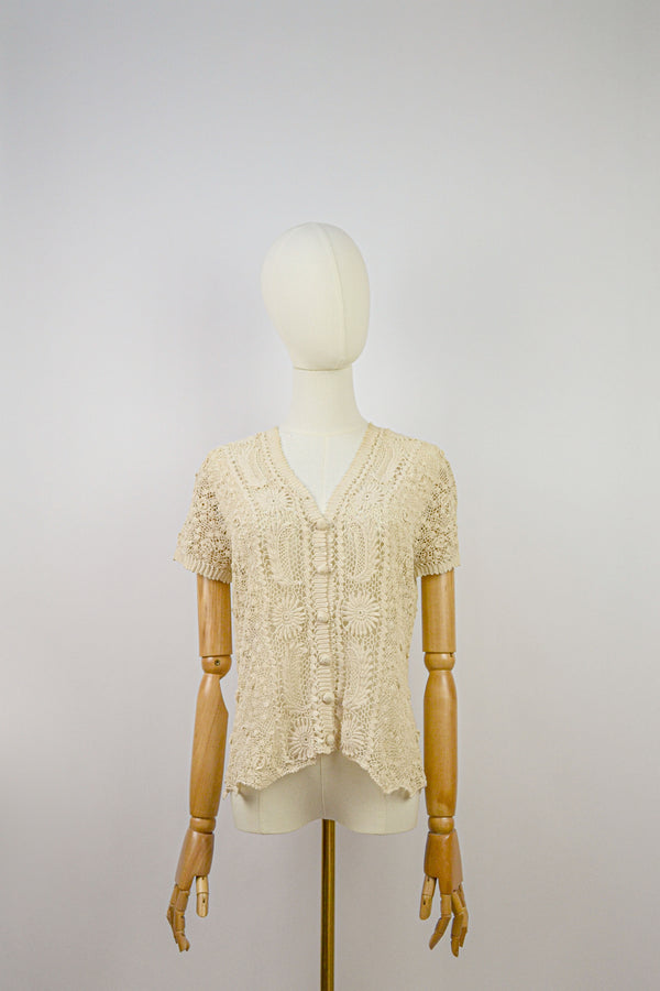 MUSCAT - Antique Irish Lace Cotton Cardigan - Size S/M