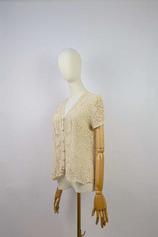 MUSCAT - Antique Irish Lace Cotton Cardigan - Size S/M