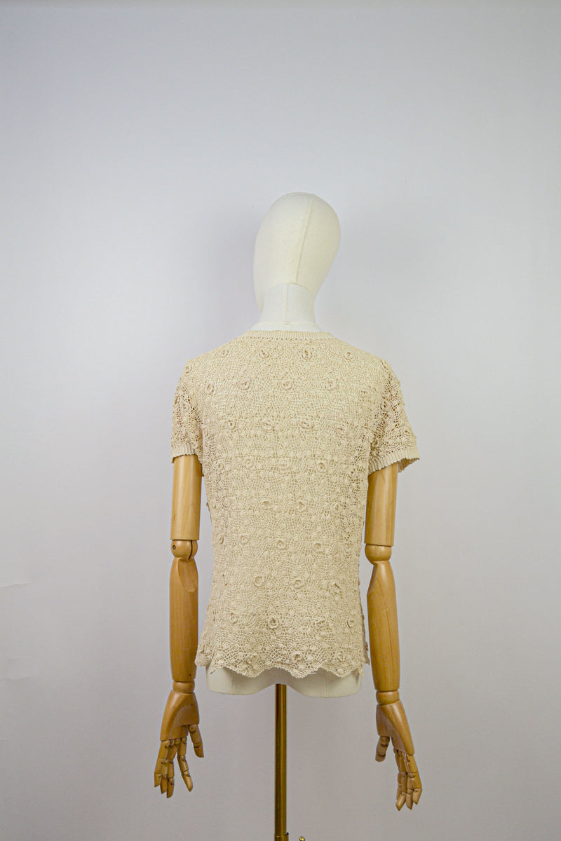 MUSCAT - Antique Irish Lace Cotton Cardigan - Size S/M