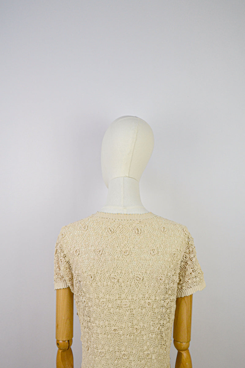 MUSCAT - Antique Irish Lace Cotton Cardigan - Size S/M