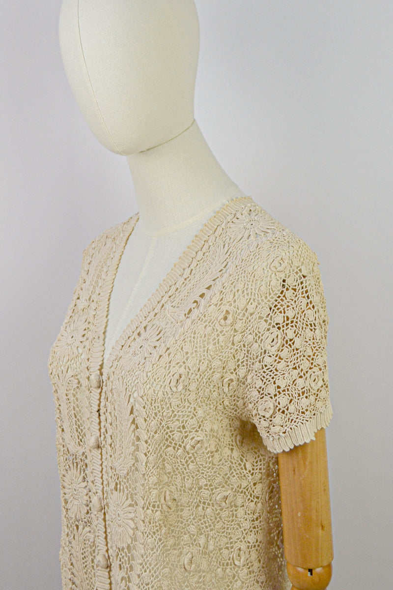 MUSCAT - Antique Irish Lace Cotton Cardigan - Size S/M